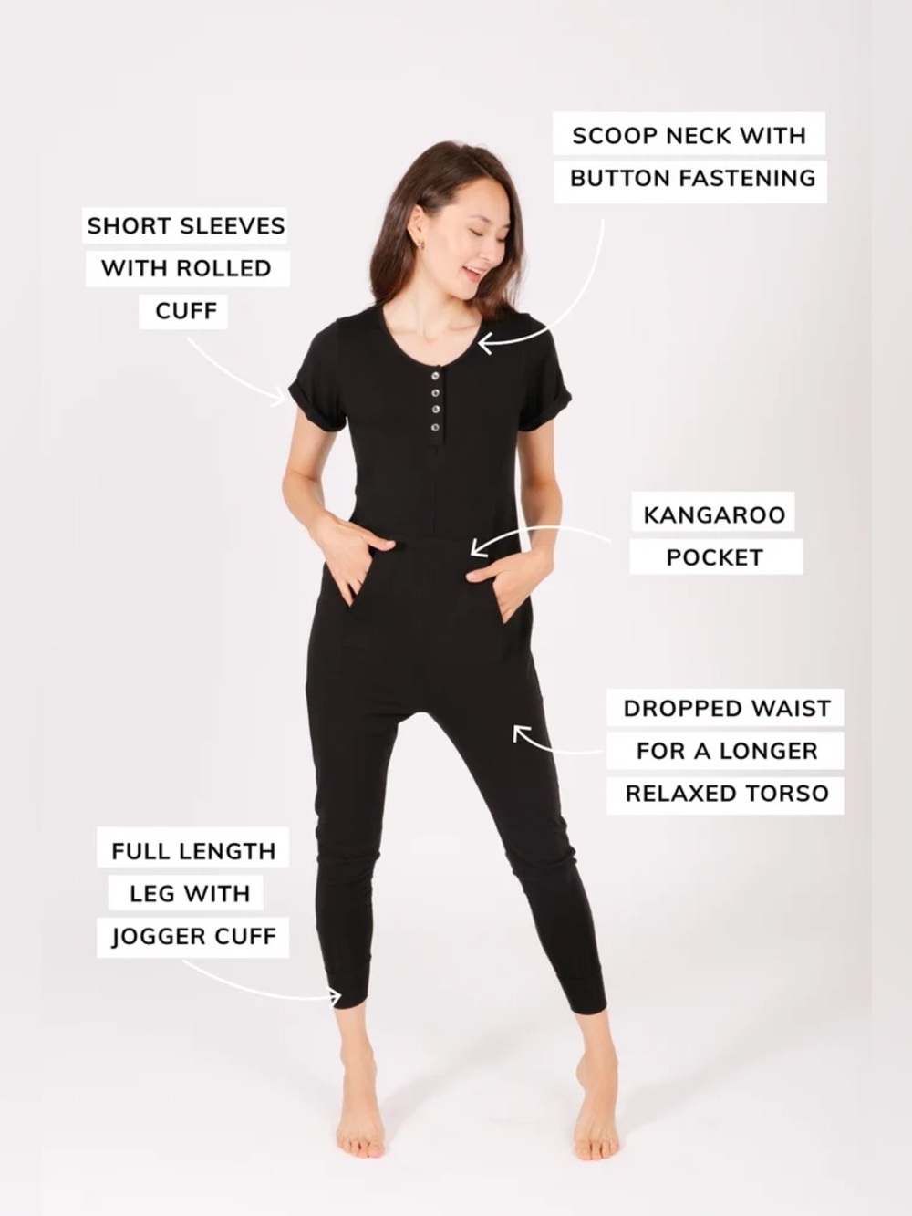 🇨🇦 SMASH & TESS - Any Day Romper in Black. Short sleeves. XXL P2P 23